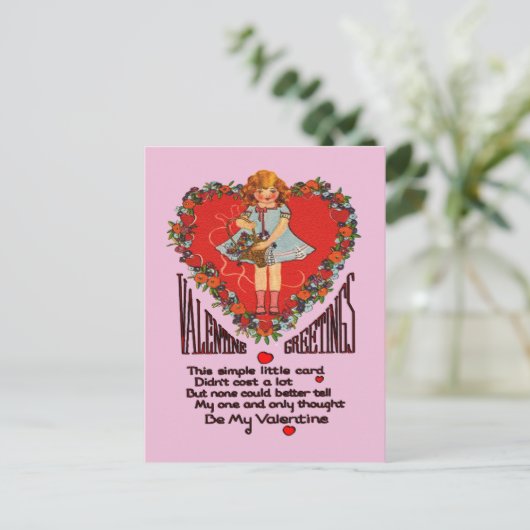 ヴィンテージバレンタインハートリースとガールカード シーズンポストカード (スタンド正面)