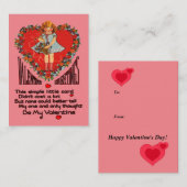 ヴィンテージバレンタインハートリースとガールクラスルーム ノートカード (正面/裏面)