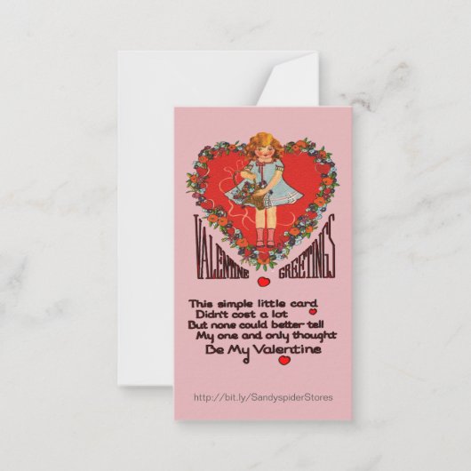 ヴィンテージバレンタインハートリース&ガールバーカード ノートカード (正面)