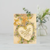 ヴィンテージバレンタインハート、リボン&蝶 箔シーズンポストカード (立ち正面)