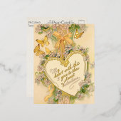 ヴィンテージバレンタインハート、リボン&蝶 箔シーズンポストカード (正面/裏面)