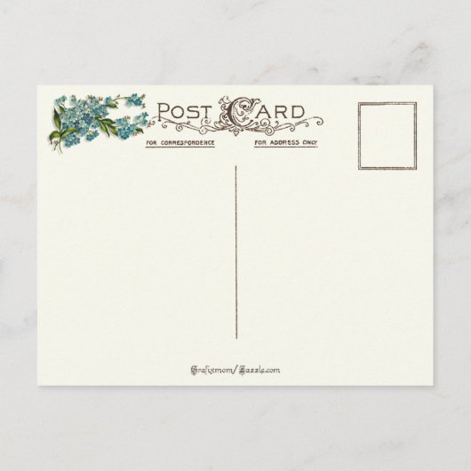 ヴィンテージバレンタインバードと忘れ私ノー シーズンポストカード (裏面)