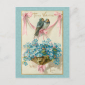 ヴィンテージバレンタインバードと忘れ私ノー シーズンポストカード (正面)