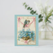 ヴィンテージバレンタインバードと忘れ私ノー シーズンポストカード (スタンド正面)