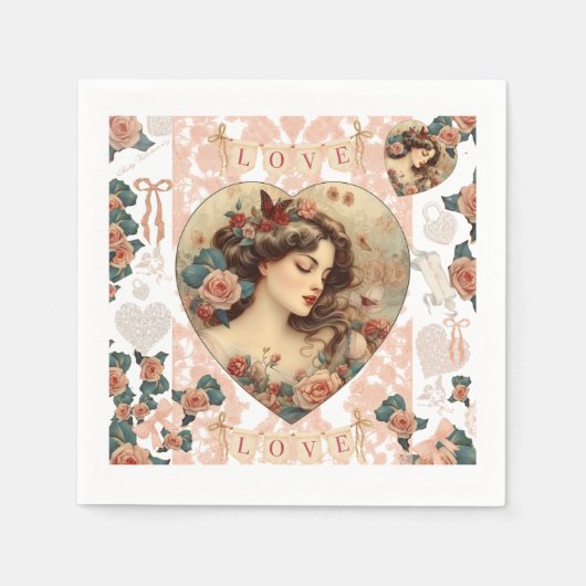 ヴィンテージバレンタインパーティー紙ナプキン スタンダードカクテルナプキン (正面)