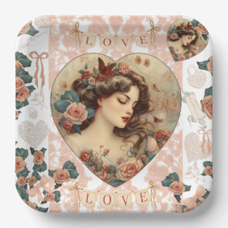 ヴィンテージバレンタインパーティー紙プレート ペーパープレート