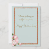 ヴィンテージバレンタインピンクローズと金ゴールドハート 招待状 (裏面)