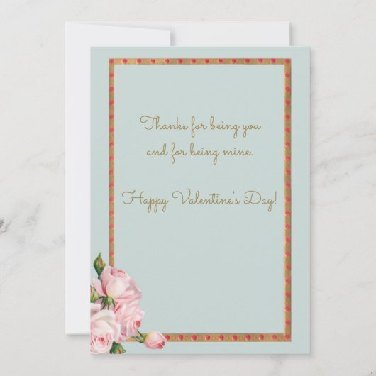 ヴィンテージバレンタインピンクローズと金ゴールドハート 招待状 (裏面)