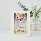 ヴィンテージバレンタインピンクローズ ポストカード (スタンド正面)