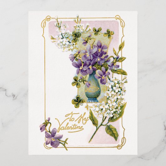 ヴィンテージバレンタインリリーとヴィオレット 箔シーズンポストカード (正面)