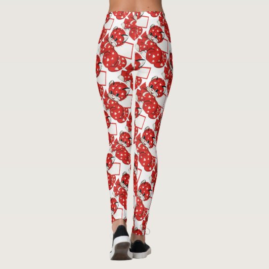 ヴィンテージバレンタインレッドキャットホワイトハートかわいい恋 レギンス (裏面)