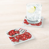 ヴィンテージバレンタインレッドキャットホワイトハートレトロラブ ガラスコースター (アングル)