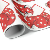 ヴィンテージバレンタインレッドキャットホワイトハートレトロラブ ラッピングペーパー (ロールコーナー)