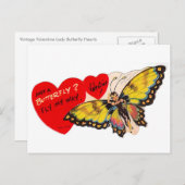 ヴィンテージバレンタインレディバタフライハート シーズンポストカード (正面/裏面)