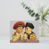 ヴィンテージバレンタイン共有アイスクリームフロート ポストカード (スタンド正面)