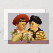 ヴィンテージバレンタイン共有アイスクリームフロート ポストカード (正面/裏面)