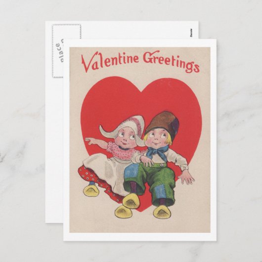 ヴィンテージバレンタイン挨拶オランダ子 シーズンポストカード (正面/裏面)