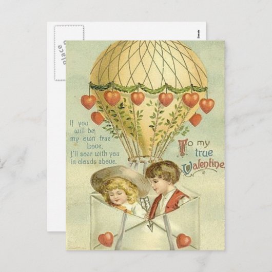 ヴィンテージバレンタイン熱気球 シーズンポストカード (正面/裏面)