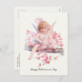 ヴィンテージバレンタイン笑顔のキューピッドと弓 シーズンポストカード (正面/裏面)