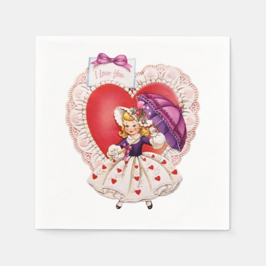ヴィンテージバレンタイン紙ナプキン スタンダードカクテルナプキン (正面)