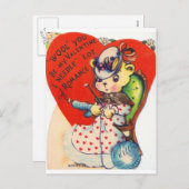 ヴィンテージバレンタイン編み物ベア シーズンポストカード (正面/裏面)