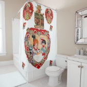 ヴィンテージバレンタイン赤い白いショーカーテン シャワーカーテン (インサイチュ)