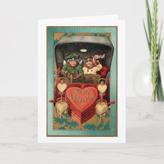 ヴィンテージバレンタイン車にハート シーズンカード (正面)