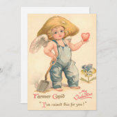 ヴィンテージバレンタイン農家キューピッドフラットカード シーズンカード (正面/裏面)