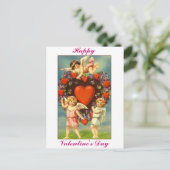 ヴィンテージバレンタイン3キューピッドと赤いハート シーズンポストカード (スタンド正面)