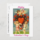 ヴィンテージバレンタイン3キューピッドと赤いハート シーズンポストカード (正面/裏面)