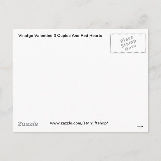 ヴィンテージバレンタイン3キューピッドと赤いハート シーズンポストカード (裏面)