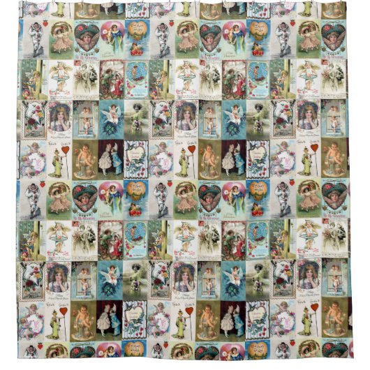 ヴィンテージバレンタイン シャワーカーテン (正面)