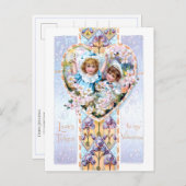 ヴィンテージバレンタイン(子どもと紫アイリス) ポストカード (正面/裏面)