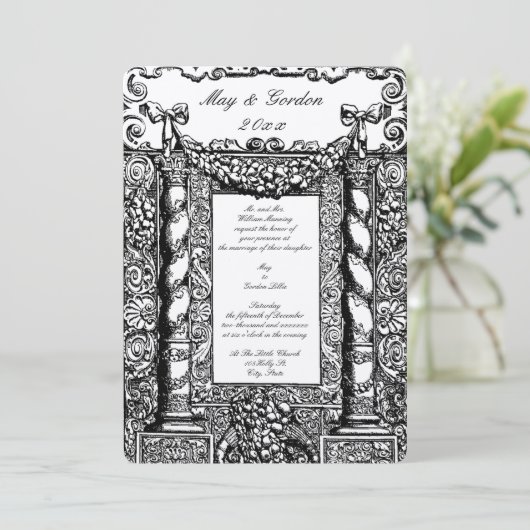 ヴィンテージバロックのソロモニック列の結婚枠 招待状 (スタンド正面)