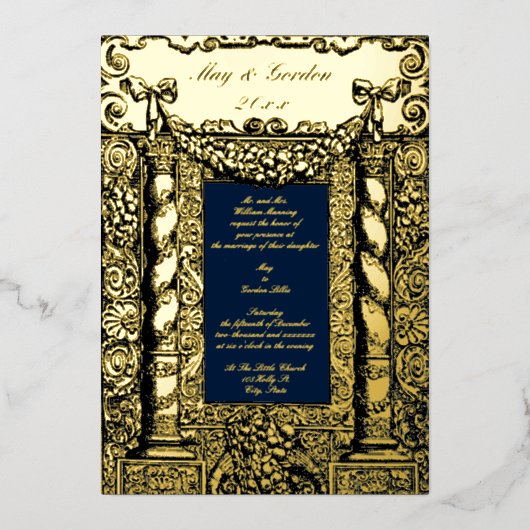 ヴィンテージバロックのソロモニック列の結婚枠 箔招待状 (正面)