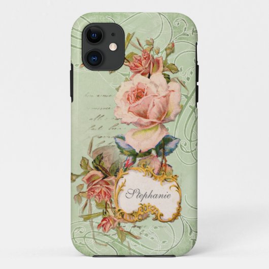 ヴィンテージバロックのピンクのバラの花スワールフローラ Case-Mate iPhoneケース (裏面)