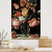 ヴィンテージバロックの花、チューリップと花瓶のバラ ポスター (キッチン)