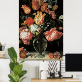 ヴィンテージバロックの花、チューリップと花瓶のバラ ポスター (ホームオフィス)