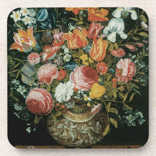 ヴィンテージバロックの静物花が花瓶に コースター (正面)