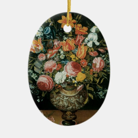 ヴィンテージバロックの静物花が花瓶に セラミックオーナメント (正面)