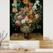 ヴィンテージバロックの静物花が花瓶に ポスター (キッチン)