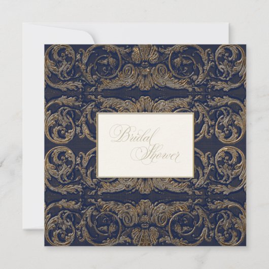 ヴィンテージバロックエレガントネイビーブルーブライダルシャワー 招待状 (裏面)