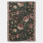 ヴィンテージバロックダークパープルフローラ植物学 スローブランケット (正面縦)