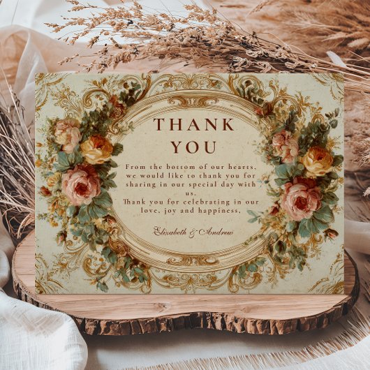 ヴィンテージバロックバラ結婚ズ サンキューカード