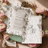 ヴィンテージバロックフローラフレームモノグラム結婚ズ 招待状