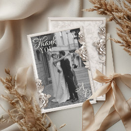 ヴィンテージバロックフローラモノグラム結婚写真 サンキューカード