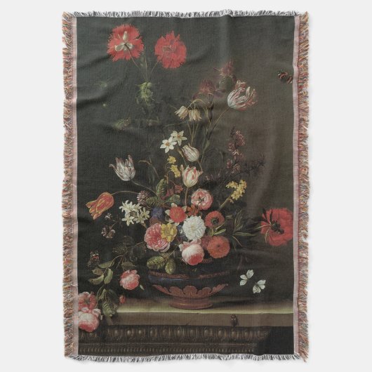 ヴィンテージバロックフローラ静物花瓶 スローブランケット (正面縦)