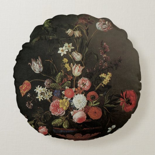 ヴィンテージバロックフローラ静物花瓶 ラウンドクッション (正面)