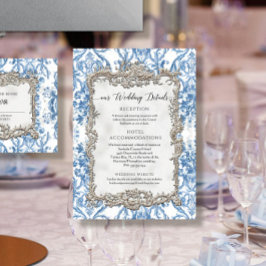 ヴィンテージバロックブルーホワイトフローラシルバー詳細 招待状