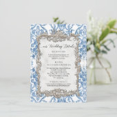 ヴィンテージバロックブルーホワイトフローラシルバー詳細 招待状 (スタンド正面)
